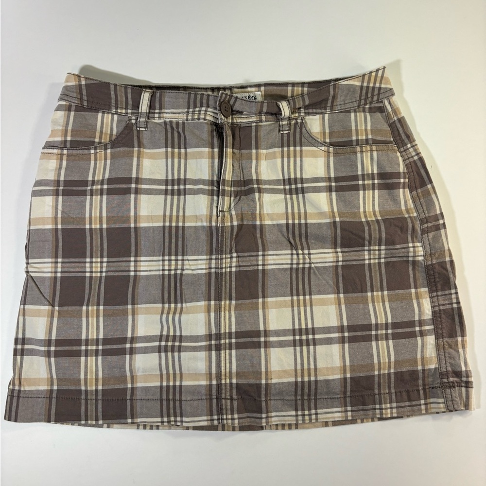 St. John's Bay Tan and Cream Plaid Mini Skirt